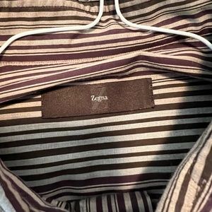 Zegna Mens Button-down Striped Shirt